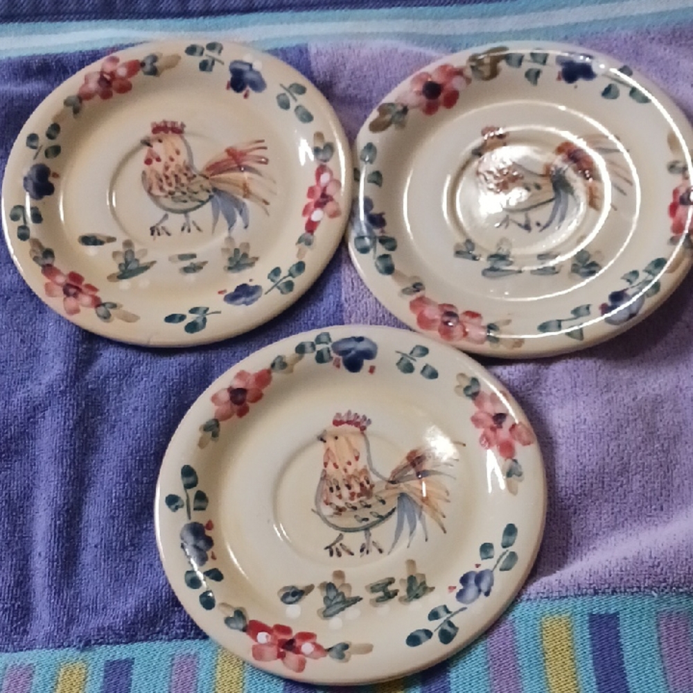 GIBSON Hand Painted Rooster 6” bread & Butter Plates (Set Of 3)